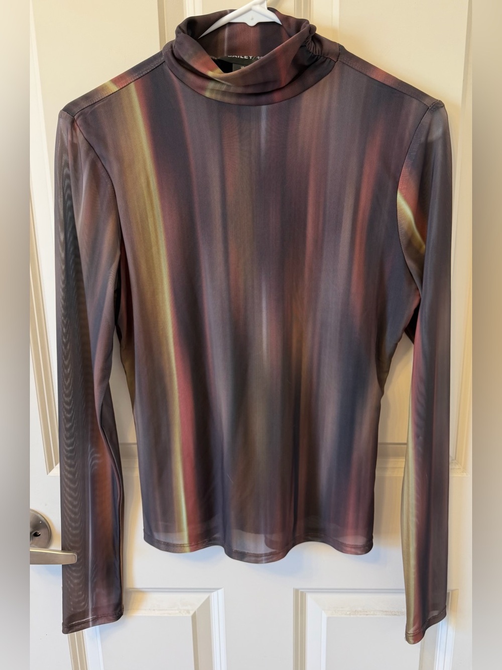 Bailey 44 Mesh Abstract Print Turtleneck Long Sleeve, Brown Multi, Medium